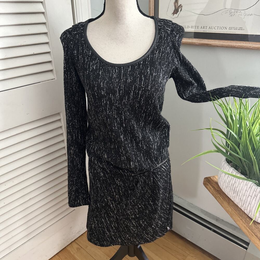 Maison Scotch Dress 1 US Small Black Knit Dropped Waist Zipper Edgy Cocktail